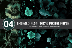 Emerald Neon Floral Digital Paper Product Image 1