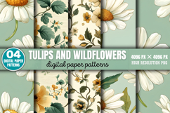 Tulips And Wildflowers Patterns Digital Paper Background PNG Product Image 1