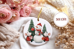 Cartoon Snowman Round Ornament, Winter Mouse Ornament Design Product Image 2