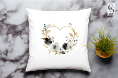 Black Gold Floral Heart Frame Clipart Sublimation PNG Product Image 3