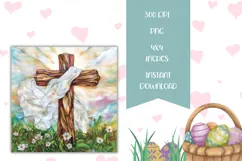 Stained Glass Cross PNG, Floral Easter Cross Coasters Product Image 2