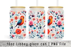 Birds Flowers Can Glass Wrap, Libbey Glass 16 oz Sublimation Product Image 1