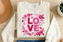 LOVE Floral Valentine PNG, Rose Valentine Shirt Design, Pink Product Image 2