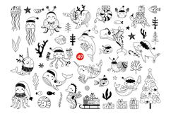 Christmas Sea Animal Clipart Set, Black Xmas Ocean PNG SVG Product Image 2