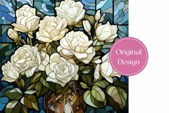 White Roses Tumbler Wrap, Stained Glass Flowers Tumbler Product Image 2