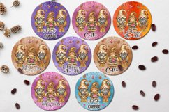 Watercolor Coffee Gnome | Round earring sublimation designs Product Image 2