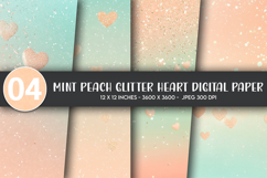 Mint Peach Glitter Heart Digital Paper Product Image 1