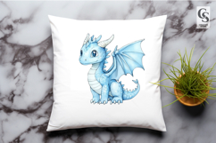 Blue Baby Dragon Watercolor Clipart Sublimation PNG Product Image 2