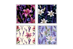 Lily &amp; Lavender Flower Digital Paper | Flower Pattern Product Image 2