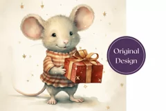 Watercolor Christmas Tumbler Design, Christmas Mouse PNG Product Image 2