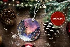 Watercolor Winter Round Ornament, Christmas Ornament Design Product Image 2