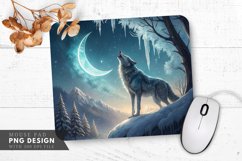 Enchanting Wolf Under the Crescent Moon Mouse Pad PNG Design Product Image 1