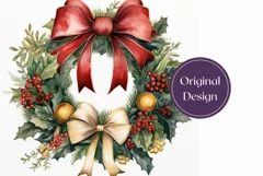 Christmas Tumbler Wrap, Christmas Wreath Sublimation Design Product Image 2
