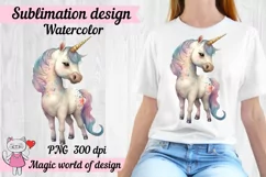 Cute cartoon unicorns watercolor Clipart PNG Product Image 1