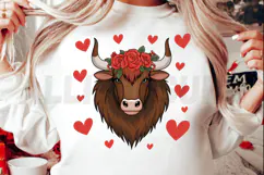 Long Hair cow Sublimation PNG, Valentine Day Sublimation PNG Product Image 2