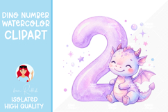 Dinosaur Number 2 Watercolor Clipart, Baby nursery design Product Image 1