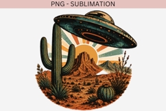 Retro UFO Desert PNG | Vintage Alien Spaceship Clipart Product Image 2