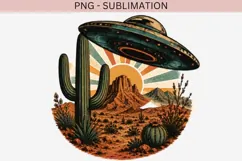 Retro UFO Desert PNG | Vintage Alien Spaceship Clipart Product Image 2