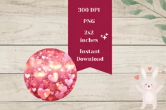 Love Heart Round Earrings, Pink Glitter Hearts Earring PNG Product Image 2