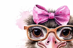 Funny Ostrich PNG with Pink Bow & Glasses Product Image 3