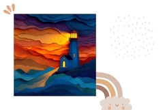 3D Lighthouse Pillow Sublimation, Sunset Pillow Template Product Image 2