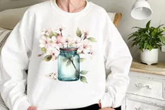 Flower Mason Jar Clipart, Watercolor Mason Jar Sublimation Product Image 2