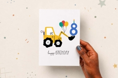 Eighth Birthday Excavator | Happy Birthday Card | EPS SVG Product Image 2