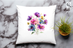 Pink &amp; Purple Rainbow Watercolor Flowers PNG Product Image 3