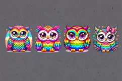 Cute Rainbow Owl Watercolor clipart, print design PNG Product Image 3