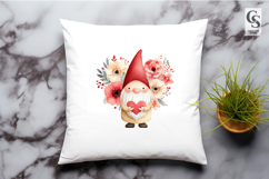 Valentine Gnome With Flowers Watercolor Clipart PNG Product Image 3