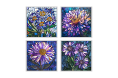 Stained Glass Aster Flower Digital Paper Product Image 2