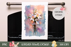 Floral Cross Towel Design, Easter Cross Towel Template Product Image 1