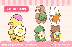 Kawaii Backpack Animal Clipart PNG and vector back to school Product Image 2