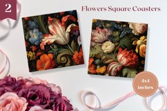 Flowers Square Coasters, Flowers Sublimation Designs Product Image 1