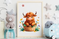30 Cute Highland Cow in a Basket Clipart Product Image 2