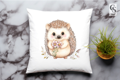 Cute Hedgehog Flower Clipart Sublimation PNG Product Image 2