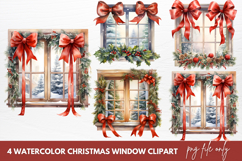 Watercolor Christmas Window Clipart Product Image 1