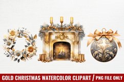 Gold Christmas Watercolor Clipart, Christmas Clipart Product Image 1