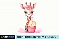Giraffe Loves Cupcake Valentine Clipart Product Image 1