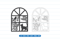 Cat and Bird Window Scene Laser Cut SVG Product Image 1