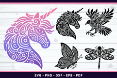 Animal Mandala SVG, Zentangle Animals Sublimation designs Product Image 1