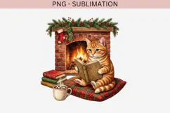 Christmas bookish cat png design for T-shirts Product Image 2