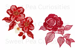 Embroidery, Flowers, Lace, PNG, Clipart, Red Product Image 2