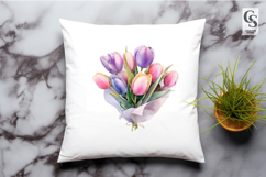 Watercolor Wrapped Tulip Bouquet Clipart Sublimation PNG Product Image 2