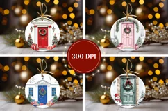Christmas Red Door Ornaments, Watercolor Door Round Ornament Product Image 2