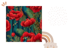 Poppy Pillow Case Design, Peacock Pillow Sublimation Product Image 2