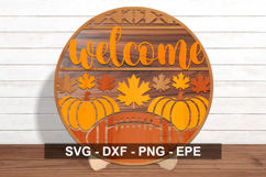 Fall Welcome Sign SVG Round | Pumpkin Leaf Autumn Door Decor Product Image 1