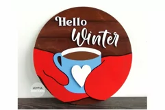 Hello Winter Sign SVG | Christmas door hanger SVG cut file Product Image 1