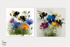 Bumblebees on flowers digital paper, background clipart Product Image 2