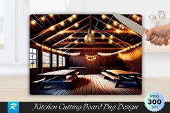 Cozy Barn Interior with Festive Decor Cutting Board PNG Product Image 1